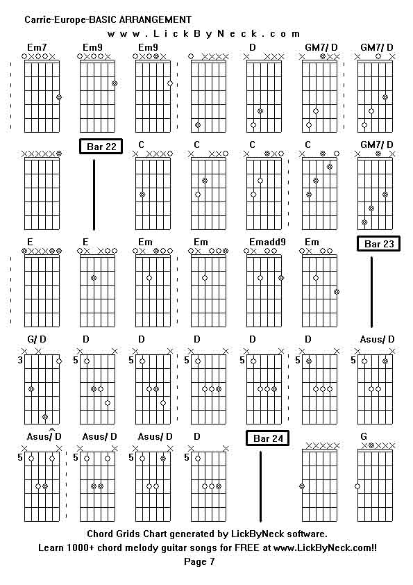 Chord Grids Chart of chord melody fingerstyle guitar song-Carrie-Europe-BASIC ARRANGEMENT,generated by LickByNeck software.